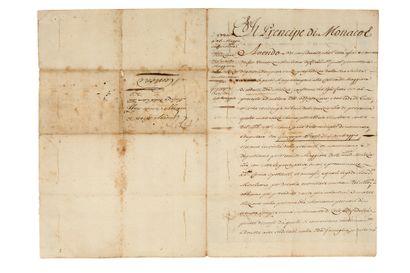 null MONACO
P.S. «Antonio», Carnolès 26 mai 1730 ; contresignée par ROSTAGNI ; 2...