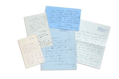 COLETTE (1873 - 1954) 7 L.A.S., 1909 - 1948; 10页不同大小，3个信封和一个地址。托里切利街25号，[1909年初]，署名...