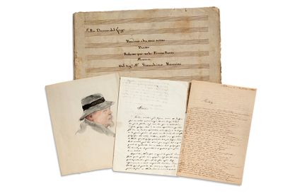 DIVERS Environ 35 lettres et documents.
Une gravure de Rembrandt, 2 dessins à la...