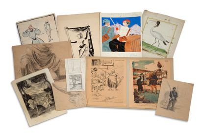 null 属于插图画家雅克-凯西收藏的重要套装，包括一套从17世纪到20世纪的素描（红笔画、铅笔画等）和印刷品。
古典、讽刺或幽默的图画或版画，大多是匿名的，或由艺术家签名的，如Charavel,...