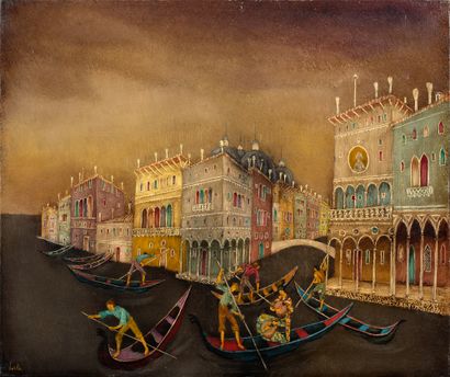 VARLAMISHVILI Félix, dit Varla (1903 - 1986) Gondoliers in Venice - Dancers
A set...