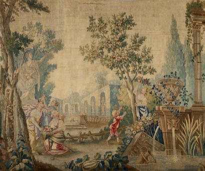 null Très fine tapisserie Manufacture royale d'Aubusson 3ème quart du XVIIIème La...