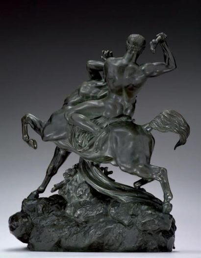 BARYE Antoine Louis (1796-1875) Thésée combattant le Centaure. Epreuve en bronze...