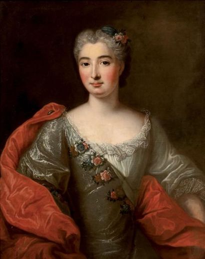 Attribué à Pierre GOBERT (1662-1744) Portrait de femme portant une étole rouge Toile...