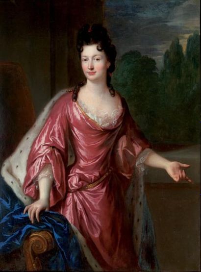 François de TROY (1645-1730) Portrait de jeune femme au manteau bordé d'hermine Toile...