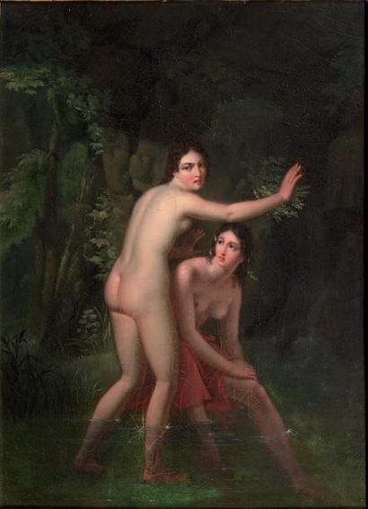 Attribué à Jean Baptiste LE COEUR (1795-1838) Le bain des nymphes Toile d'origine...