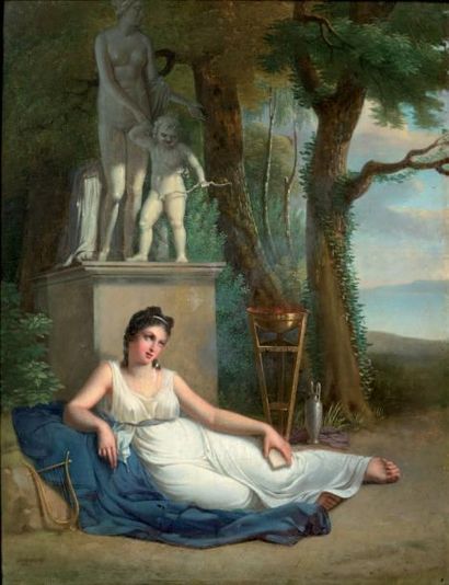 Attribué à Jean Baptiste LE COEUR (1795-1838) Une muse au pied de la statue de Vénus...
