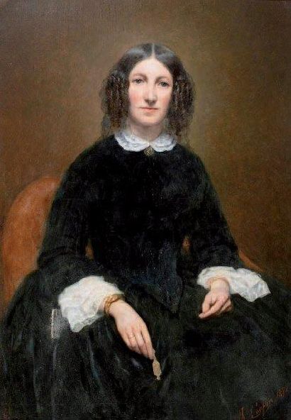 Charles CHAPLIN (1825-1891) Portrait de femme tenant un face à main Toile 113,5 x...