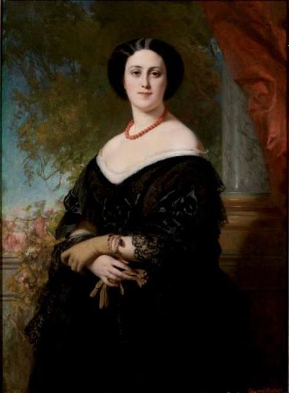 Louis Edouard DUBUFFE (1820-1883) Portrait de Marguerite Henriette L'Huillier Toile...