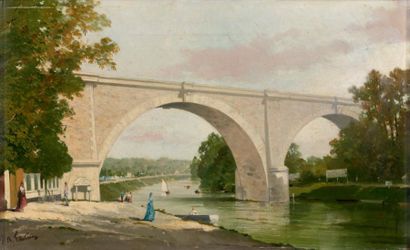 Benoit FILLATREAU (né à Cambrai en 1843) Le Pont de Nogent-sur-Marne Toile 35,5 x...