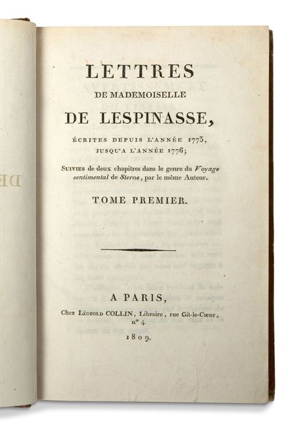 LESPINASSE, Julie de (1732 - 1776) Letters of mademoiselle de Lespinasse, written...