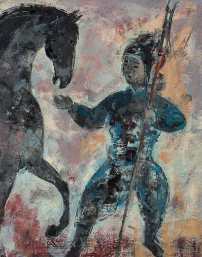 VŨ CAO ĐÀM (1908-2000) 勇士》，1973 年
布面油画，右下方有签名和年代，背面有标题、会签和年代
60 x 73 cm - 23 5/8...