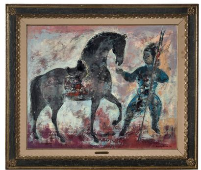 VŨ CAO ĐÀM (1908-2000) 勇士》，1973 年
布面油画，右下方有签名和年代，背面有标题、会签和年代
60 x 73 cm - 23 5/8...