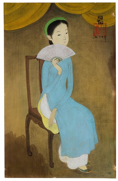 MAI TRUNG THỨ (1906-1980) Femme à l'éventail, 1957
Encre et couleurs sur soie, signée...