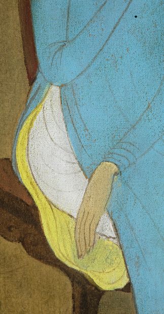 MAI TRUNG THỨ (1906-1980) 持扇女子，1957 年
丝绸上的水墨和色彩，右上方有签名和年代，背面有标题。装在艺术家自制的原画框中 
23.7...