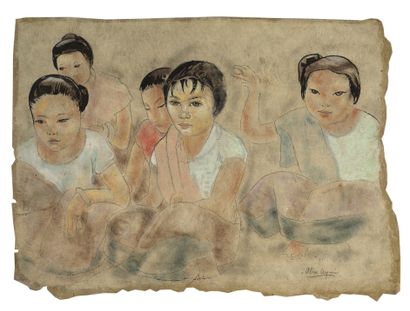 ALIX AYMÉ (1894-1950) Étude de jeunes Laotiennes, vers 1930
Gouache, ink and pencil... Gazette Drouot
