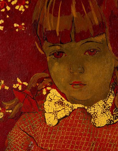 ALIX AYMÉ (1894-1989) 扎辫子的女孩
漆面和金色高光 
35.2 x 25.5 厘米（13.7/8 x 10 英寸）。

出处
私人收藏，法...