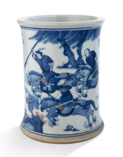 CHINE — DANS LE GOÛT DE LA PÉRIODE TRANSITION Porte-pinceaux en porcelaine à décor...