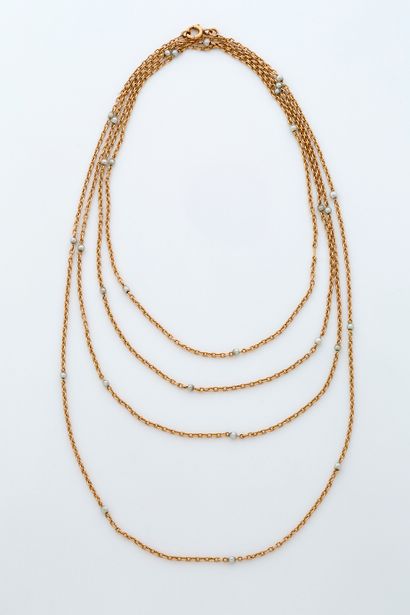 null SAUTOIR 18k gold (750) punctuated with fine pearls
L. : 178 cm approx - Pb....