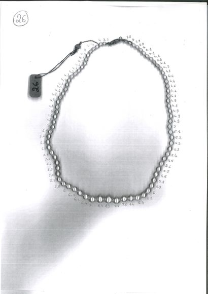 null 项链 "精美的珍珠
由81颗珍珠组成的项链
钻石扣，铂金（950）。
长：45厘米约。重量：19.4克
附有LFG N°397622证书，证明：
高级珍珠，海水
尺寸：8.4...