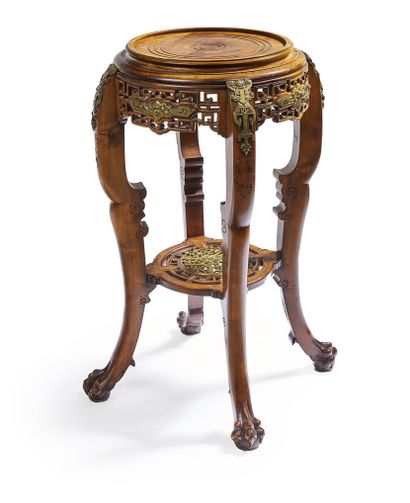 GABRIEL VIARDOT (1830-1904) Wooden sellette molded, carved and stained with decoration...