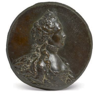 CHARLES AUGUSTE LEBOURG (1829 - 1906) Médaillon de bronze à patine nuancée représentant...