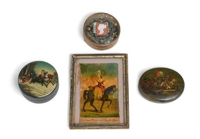 null LOT OF THREE BOXES
One in lacquered wood, the lid decorated with a troika motif...