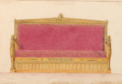 ATTRIBUÉ À PIERRE ANTOINE BELLANGÉ (1760-1844) Sofa in richly carved and gilded wood,...