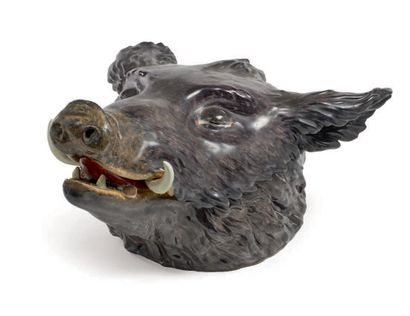 null COVERED TERRACE in the shape of a boar's head, in fine earthenware entirely...