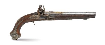 null ENGLISH SILEX PISTOL with round barrel decorated with flaming bombs, military...