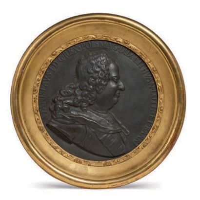 FRANÇOIS LALLEMAND (1729 - 1771) 圆形铜章上有波兰国王和洛林公爵斯坦尼斯拉-莱辛斯基（1677-1766）的右脸肖像。边缘刻有 "STANISLAS...