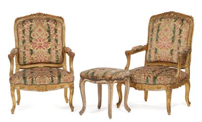 PAIR OF Gilded armchairs with high straight...