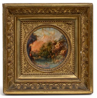 null PAIR OF PAYSAGES painted circular miniatures under glass. 19th century.
Diameter...