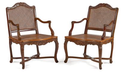 null PAIR OF ARMCHAIRS in molded and carved wood with rocaille decoration. The consoles...