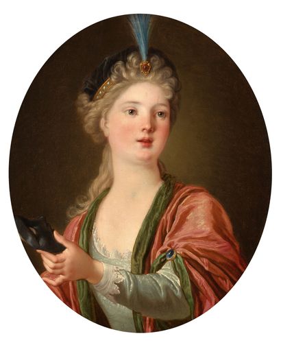 ATTRIBUÉ À JEAN-BAPTISTE SANTERRE MAGNY-EN-VEXIN, 1651 - 1717, PARIS 扮演梅尔波米尼的年轻女演员画像
布面油画...