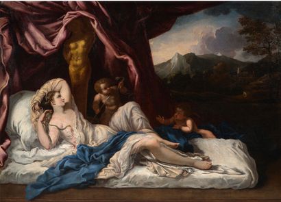 ÉCOLE ITALIENNE DU XVIIe SIÈCLE Death of Cleopatra
Oil on canvas 
48 13/16 x 68 1/8...