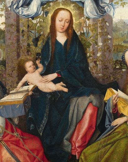 GOSWIN VAN DER WEYDEN ANVERS, 1455/1465 - C. 1538 圣母和圣婴，周围有亚历山大的圣凯瑟琳和安提阿的圣玛格丽特
油画...
