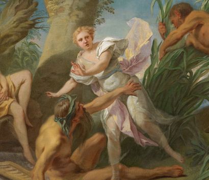 JEAN-BAPTISTE VANLOO AIX-EN-PROVENCE, 1684 - 1745 Pan et Syrinx
Huile sur toile
115...