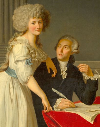 PREMIER ATELIER DE JACQUES-LOUIS DAVID PARIS, 1748 - 1825, BRUXELLES 安东尼-洛朗-拉瓦锡（1743-1794）和他的妻子玛丽-安娜-皮埃雷特-保罗兹（1758-1836）的肖像
布面油画，装在面板上。...