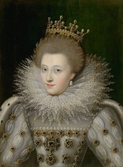 ÉCOLE FRANÇAISE DU PREMIER QUART DU XVIIe SIÈCLE 路易-玛格丽特-德-洛林的肖像，孔蒂公主（1588-1631）。
板面油画
65...