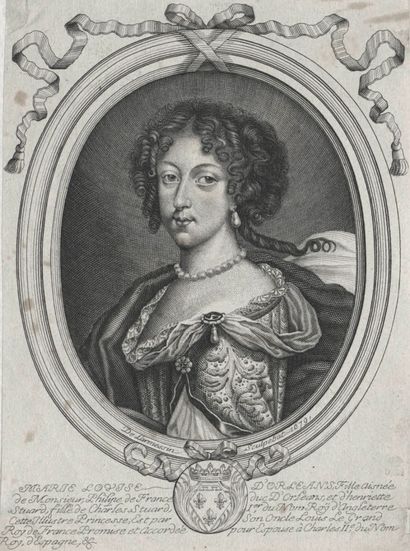 LOUIS ELLE, DIT FERDINAND LE JEUNE PARIS, 1649 - 1717, RENNES 萨瓦公爵夫人和撒丁岛女王安妮-玛丽-德-奥尔良（1669-1728）的肖像，1683年
布面油画（椭圆）
127...