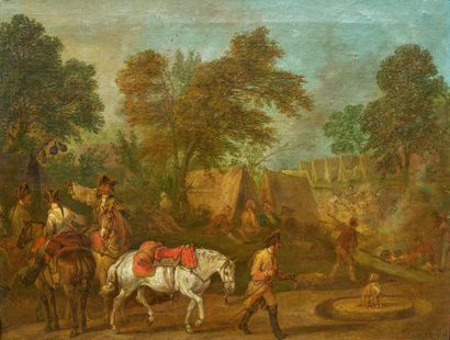 ATTRIBUÉ À JAN PEETER VERDUSSEN ANVERS, C. 1694 - 1763, MARSEILLE L'arrivée au camp
Huile...