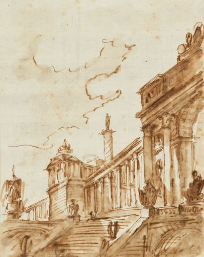 ATTRIBUÉ À CHARLES MICHEL-ANGE CHALLE PARIS, 1718 - 1779 Caprice architectural
Plume...