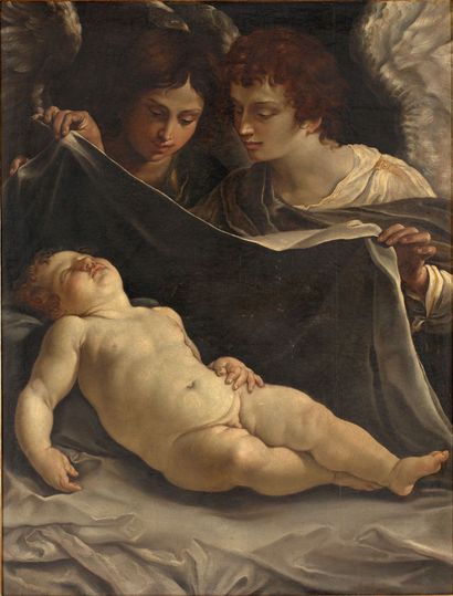 ATTRIBUÉ À FRANCESCO TREVISANI CAPODISTRIA, 1656 - 1746, ROME 两位天使爱护孩子
布面油画
111 x...
