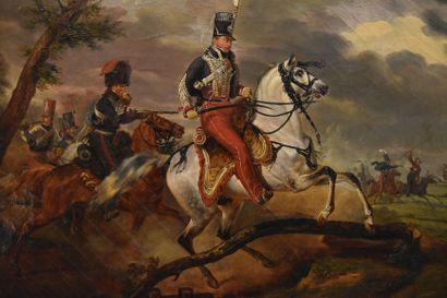 HORACE VERNET PARIS, 1789 - 1863 弗朗索瓦-约瑟夫-玛丽-克拉里伯爵（1786-1841）的轻骑兵画像
布面油画（原画布）
31...