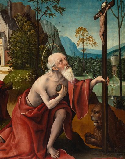 ATTRIBUÉ AU MAÎTRE DE L'ADORATION DE LILLE ANVERS, ACTIF ENTRE 1510 ET 1530 St. Jerome...