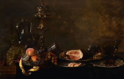 JAN DAVIDSZ. DE HEEM UTRECHT, 1606 - 1684, ANVERS Pêches, raisins et citron dans...