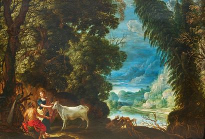 DAVID I TENIERS ANVERS, 1582 - 1649 Jupiter et Io surpris par Junon
Huile sur toile...