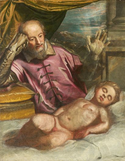 DOMENICO TINTORETTO VENISE, 1550-1635 Saint Lawrence Justinian adoring the Baby Jesus
Oil...