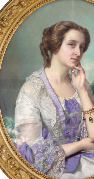AIMÉ-HENRI-EDMOND SEWRIN-BASSOMPIERRE PARIS, 1809 - 1896 欧仁妮-德-蒙蒂霍皇后(1826-1920)的推定画像
粉彩画
左下角签有ED.B.SEWRIN。
79...